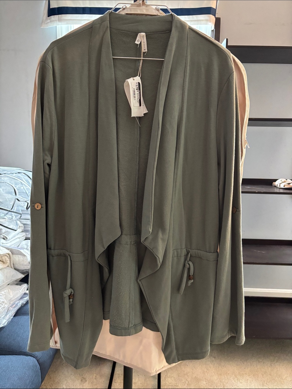 Olive Open-Front Drape Cardigan Jacket